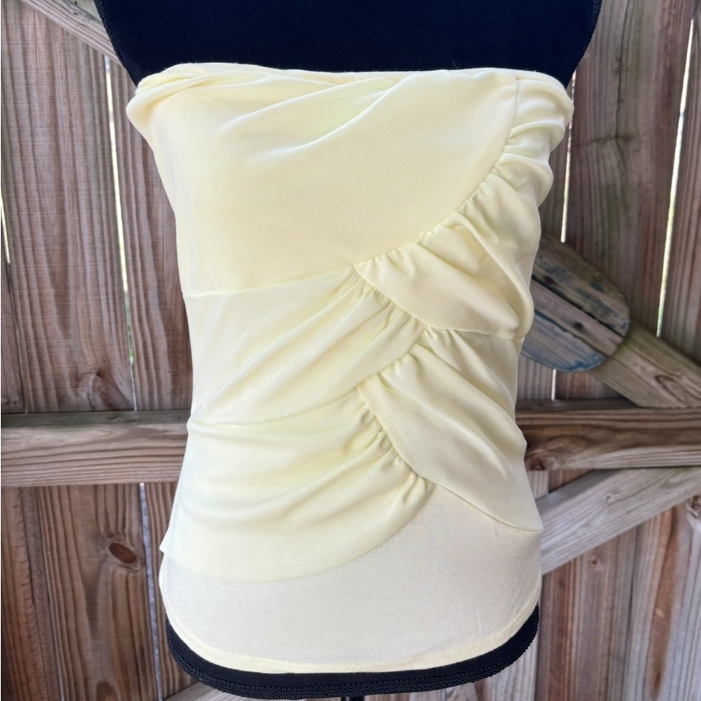 Vintage Guess Jeans Pale Yellow Strapless Top Size L